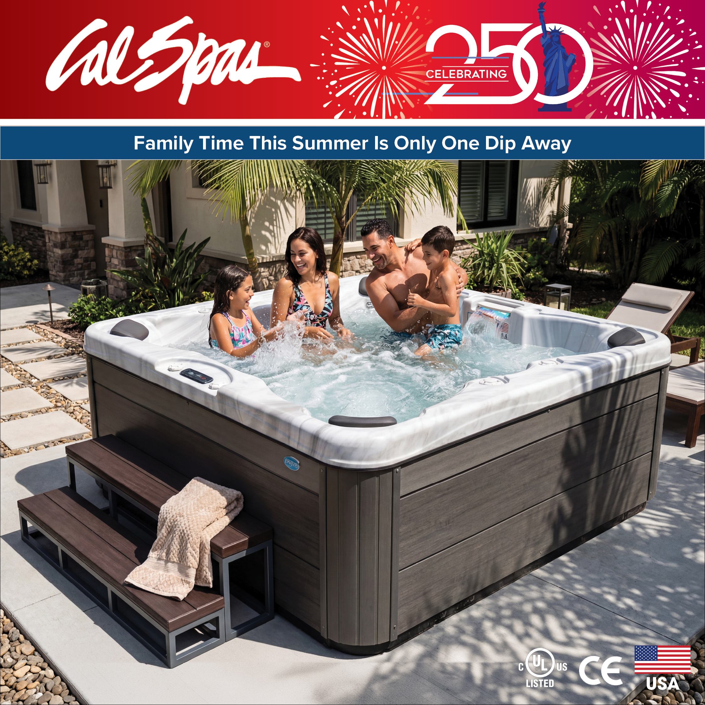 Calspas hot tub being used in a family setting - Racine